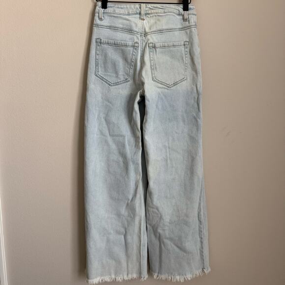 SO Womens Light Wash High Rise Wide Leg Raw Hem Denim Jeans Size 0 / 24 Pants - Picture 7 of 9